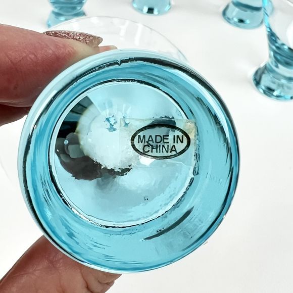 Clear Turquoise Aqua Cocktail Glasses 3.5” Set/6 Shots Barware Sipping Petite - Picture 6 of 6